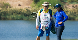 Vani Kapoor of Inda along with her caddie during the last round of Aramco Team Series - Jeddah