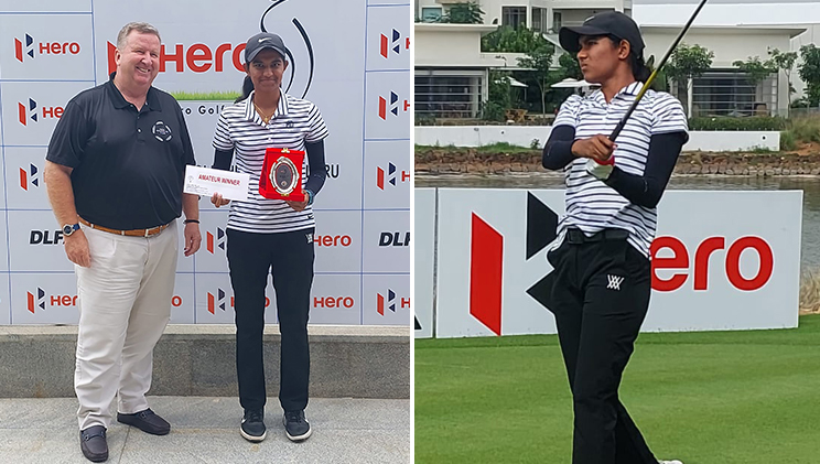 Winner amateur Vidhatri Urs with Declan McCollam, General Manager, Prestige Golfshire