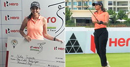 Neha Tripathi with her winner's giant cheque at the end of the 10th leg of the Hero Women's Pro Golf Tour