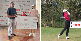 Winner Gaurika Bishnoi gets her cheque from Keshav of the Classic Golf and Country Club at the end of the sixth leg of Hero WPG Tour