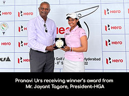 Pranavi Urs receiving winner’s award from Mr. Jayant Tagore, President-HGA