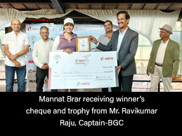 Mannat Brar receiving winner's cheque and trophy from Mr. Ravikumar Raju, Captain-BGC